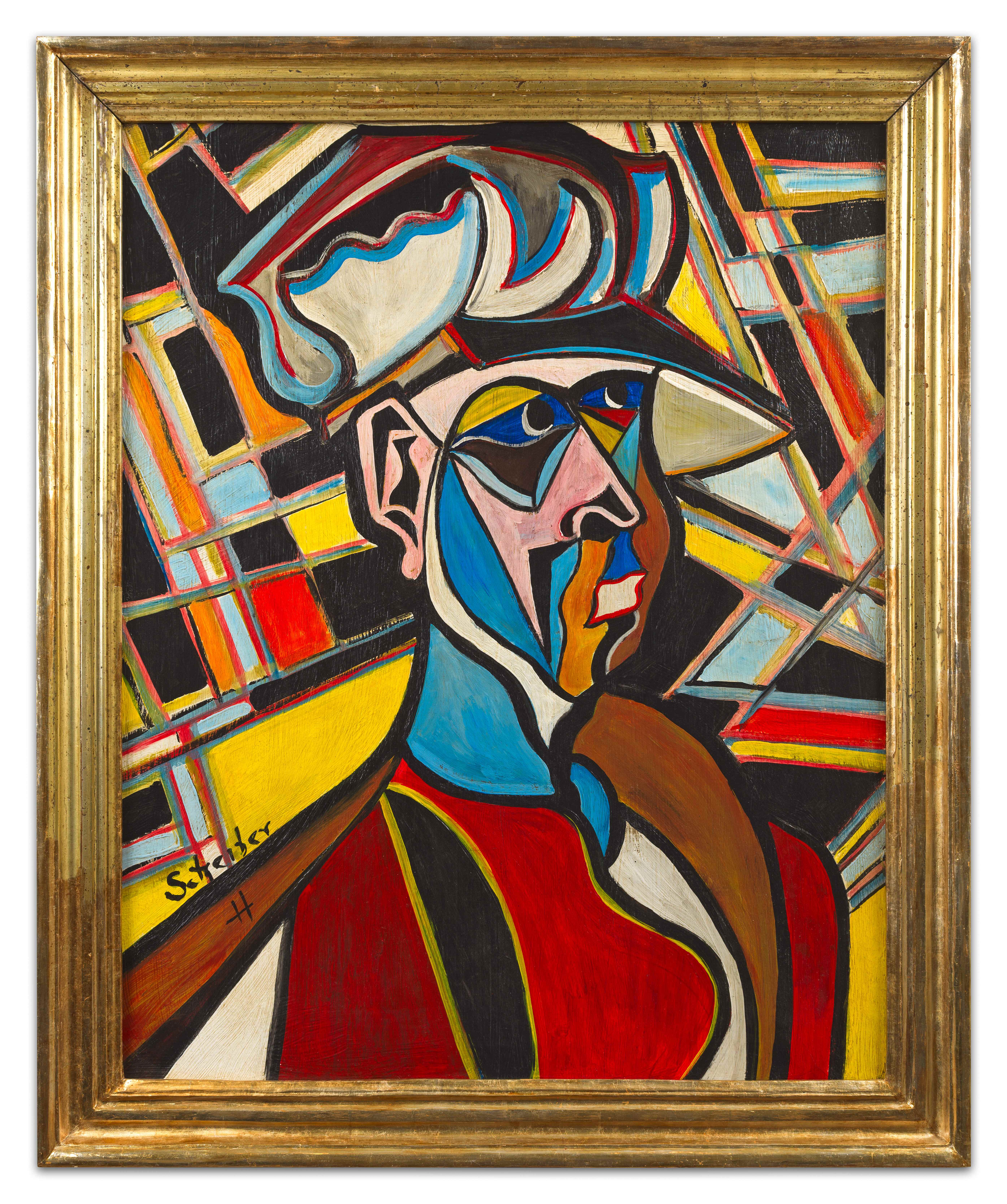 Cubist portrait in gold frame