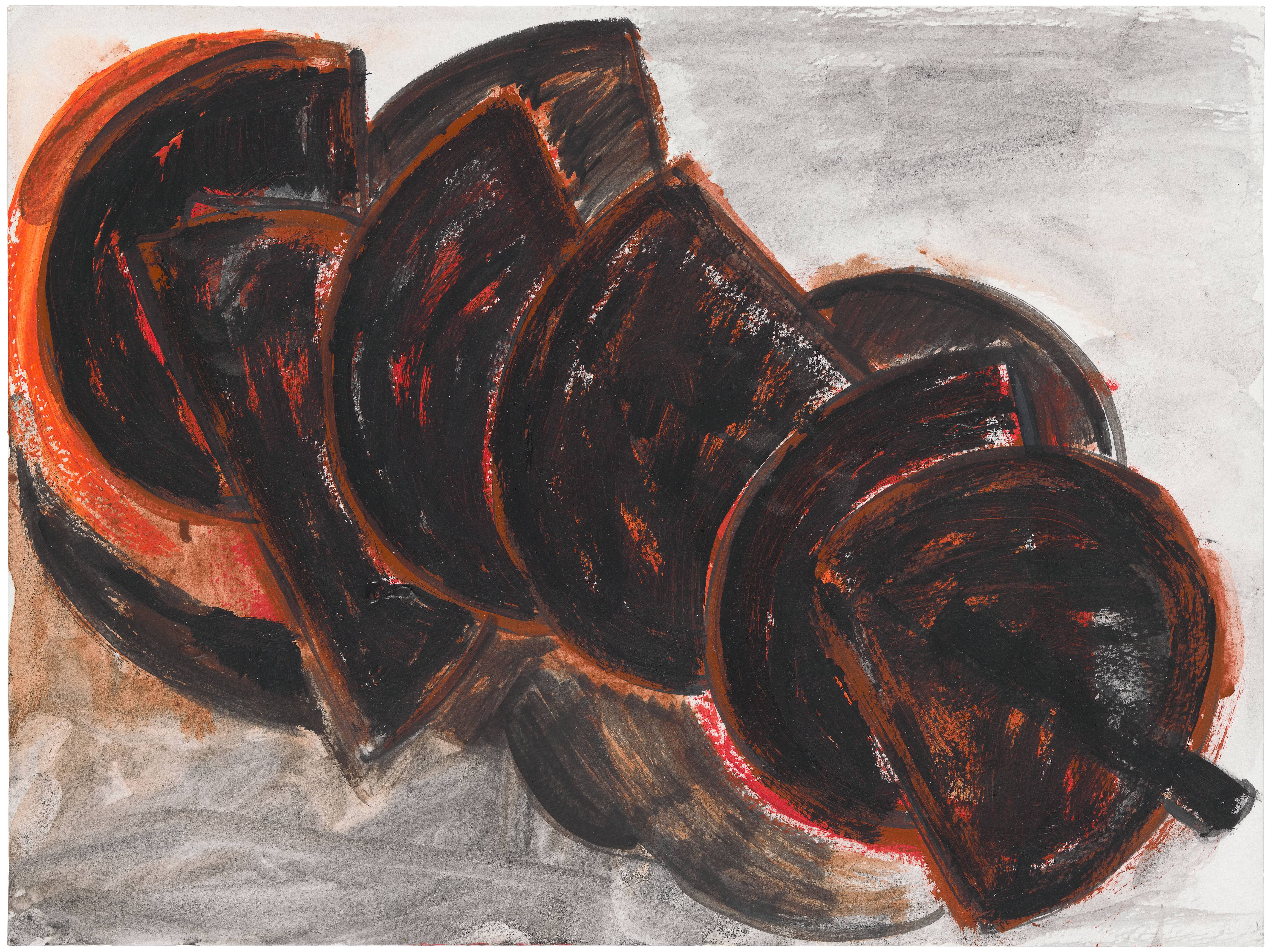 Bold gestural abstract painting with dark forms