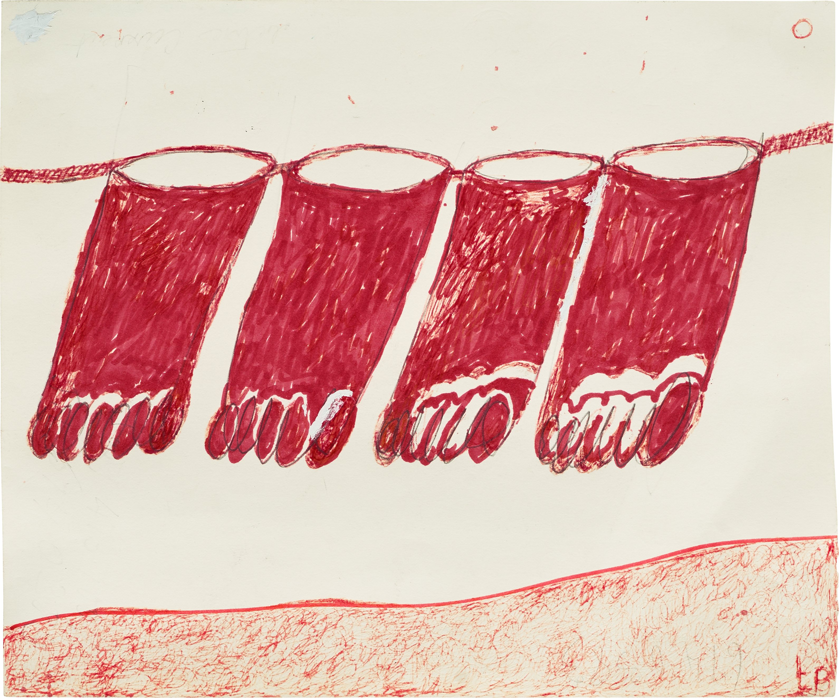 Louise Bourgeois drawing with red crayon