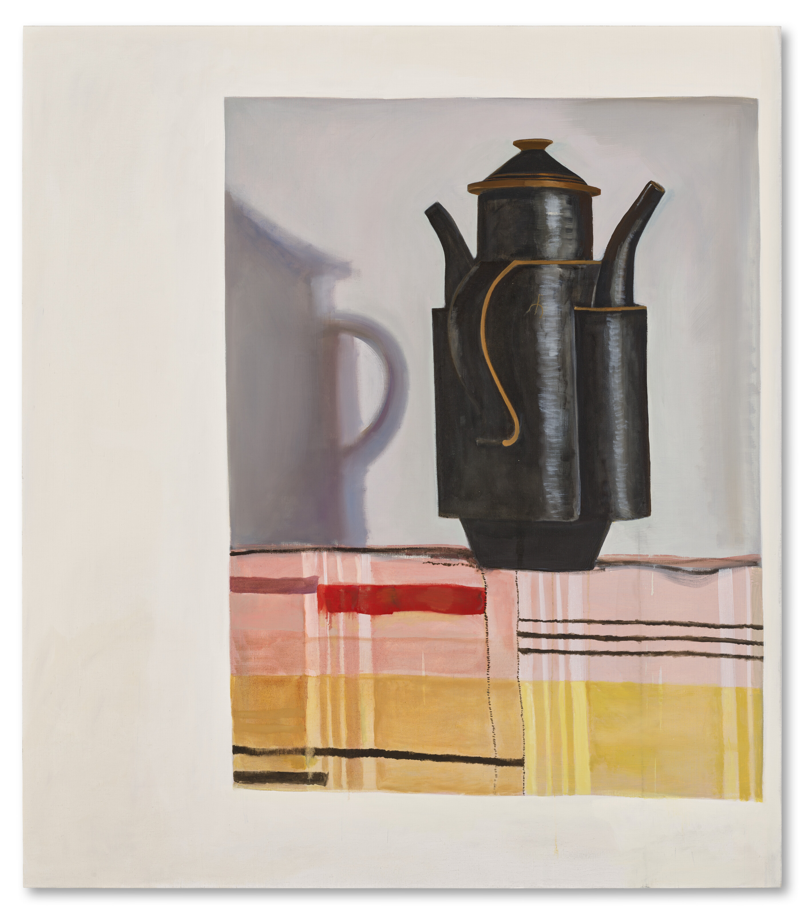 Ella Kruglyanskaya, Dual Pot, pg 92, a painting of overlapping black pots